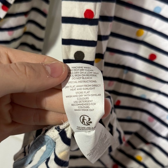 Boden Breton Long Sleeve Tee Stripes and Dots Navy Blue White Size 14 - Picture 9 of 9